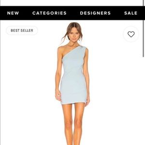 x REVOLVE Ava dress in ice blue. Michael Costello